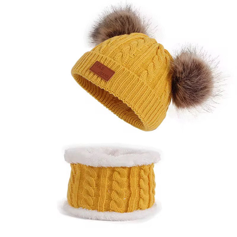 Warm Knitted Beanie Cap and Scarf Set With Cute Ears for Toddler- Unisex